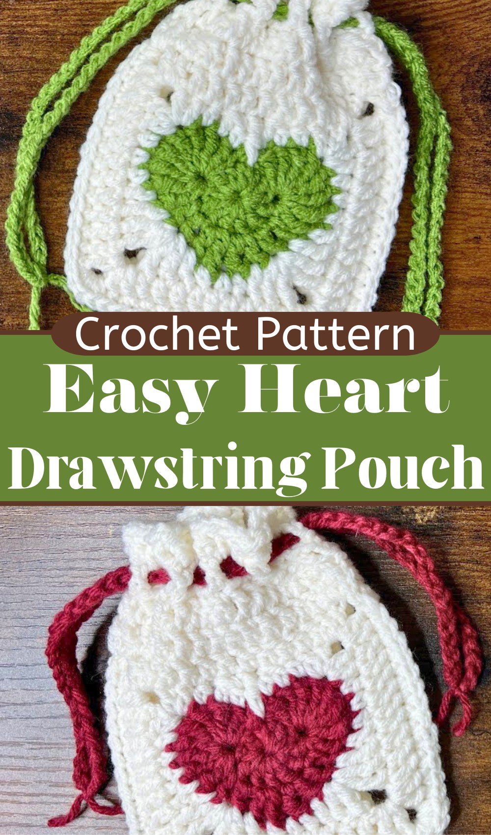 Crochet Heart Drawstring Pouch