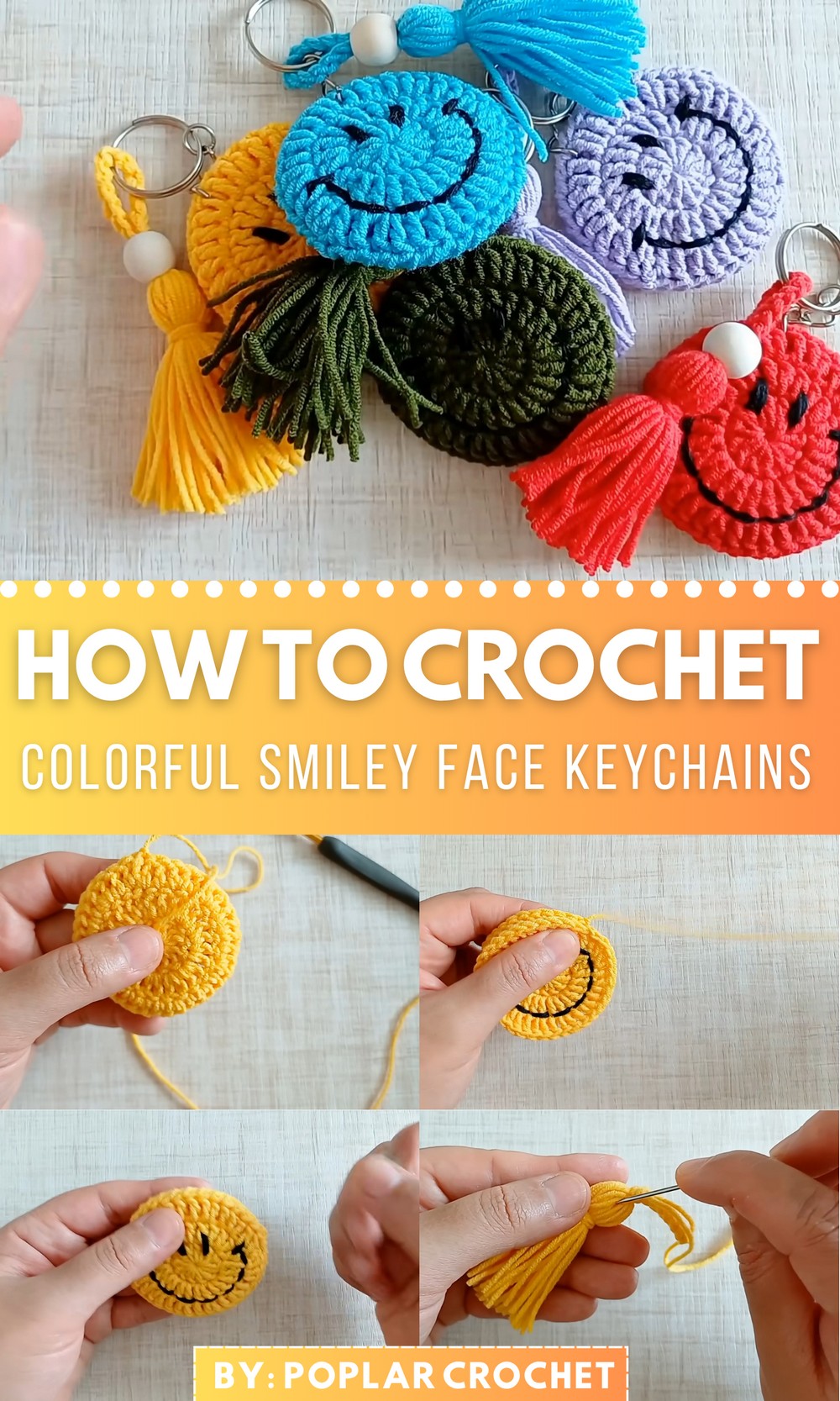 How to Crochet Colorful Smiley Face Keychains