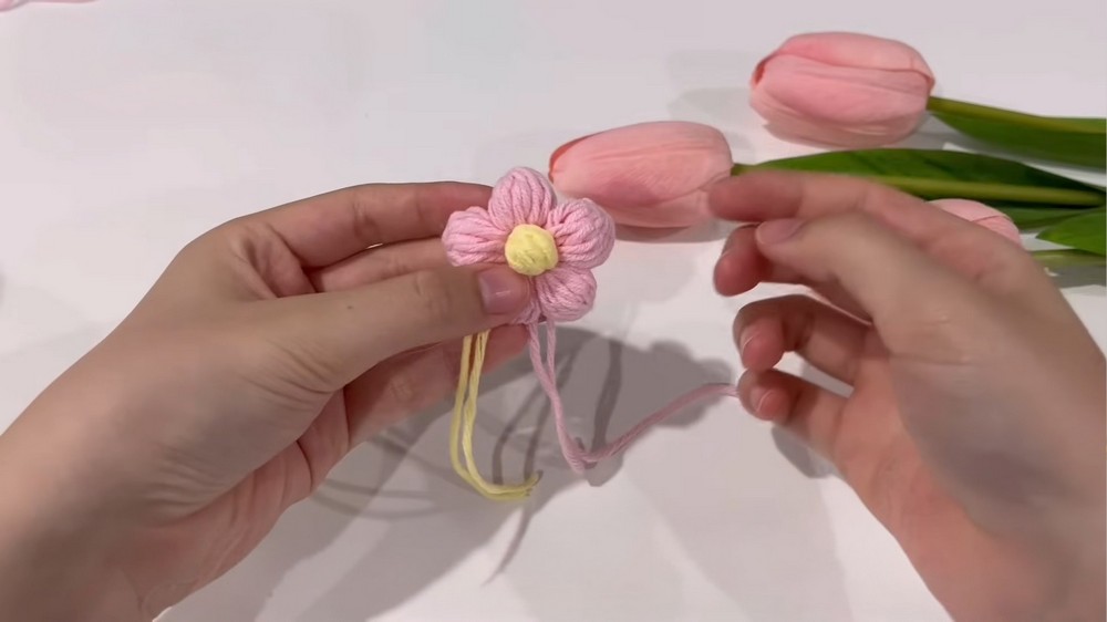 Crochet Puff Flower Mirror