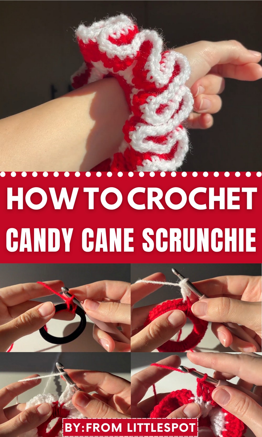 Crochet Candy Cane Scrunchie