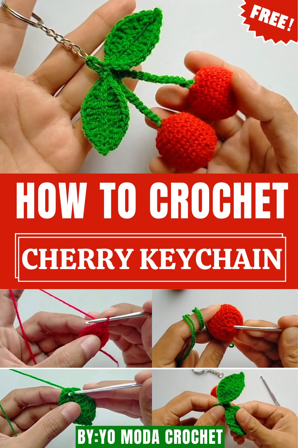 Crochet Cherry Keychain