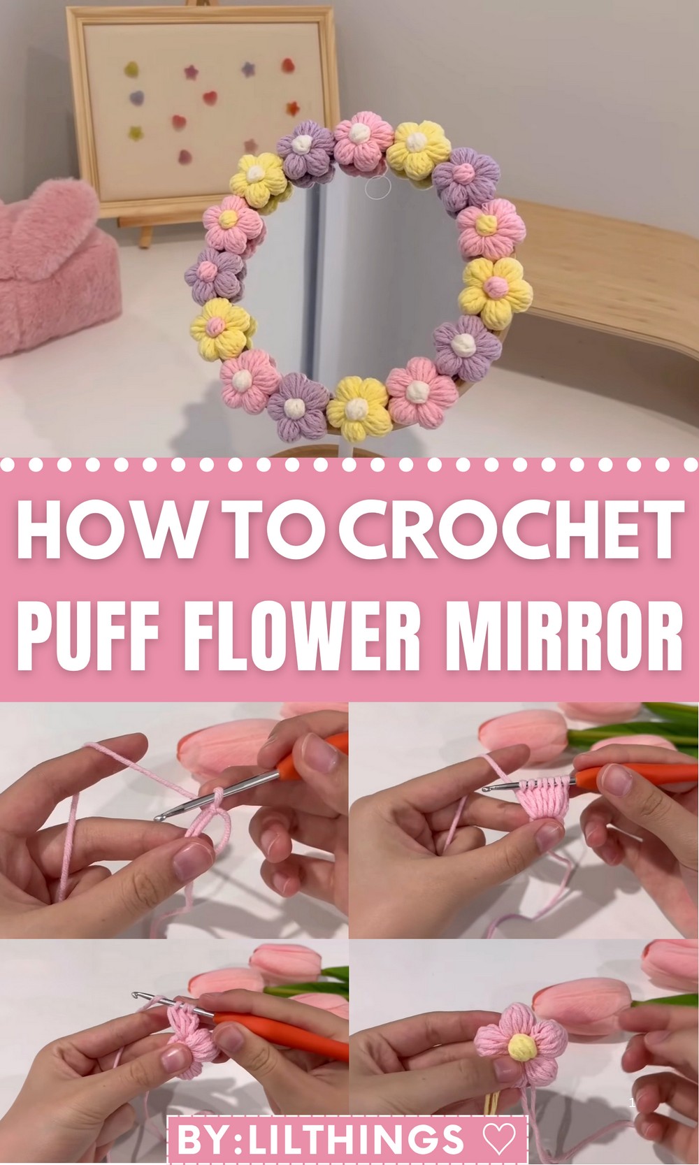 Crochet Puff Flower Mirror