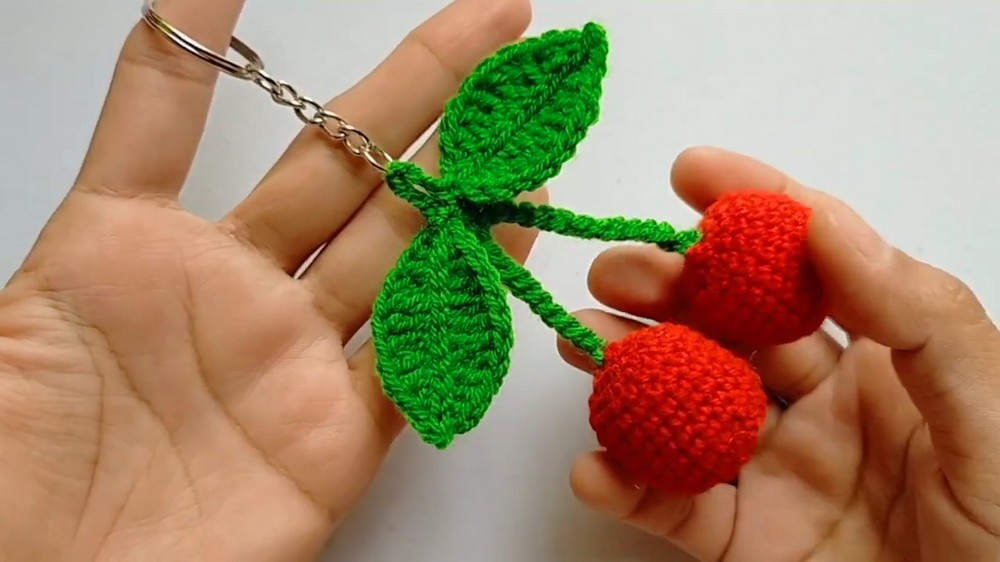 Crochet Cherry Keychain