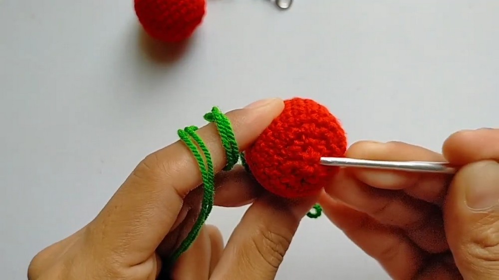Crochet Cherry Keychain