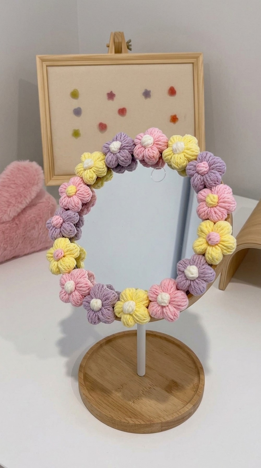 Crochet Puff Flower Mirror Pattern