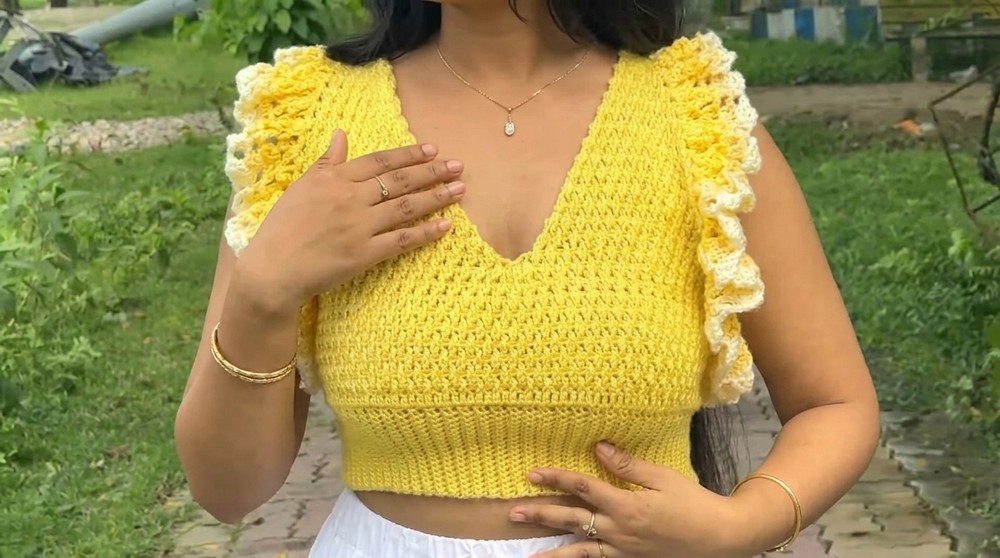 Crochet Ruffle Sleeve Crop Top Pattern