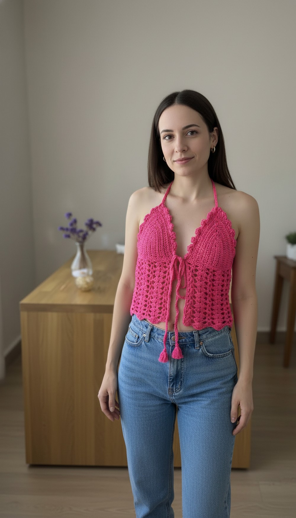 Crochet Front Tie Halter Top