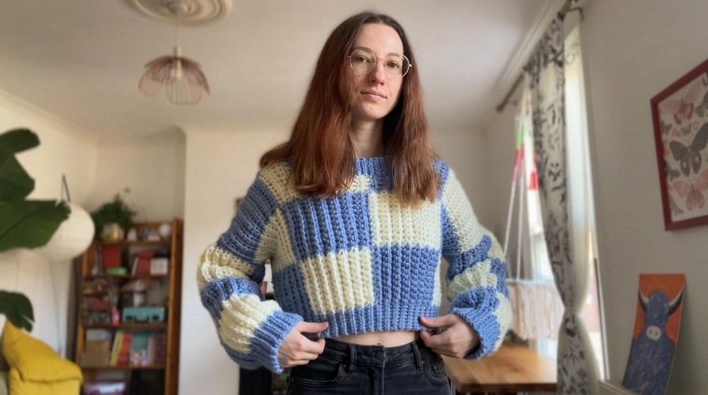  Crochet Chunky Checkered Sweater Pattern