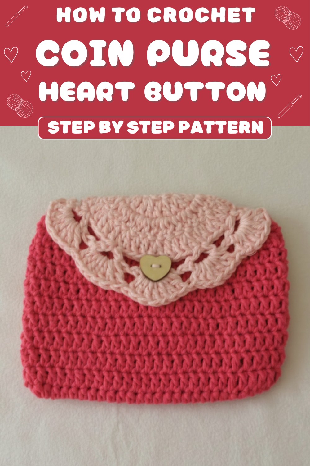 Crochet Coin Purse Heart Button