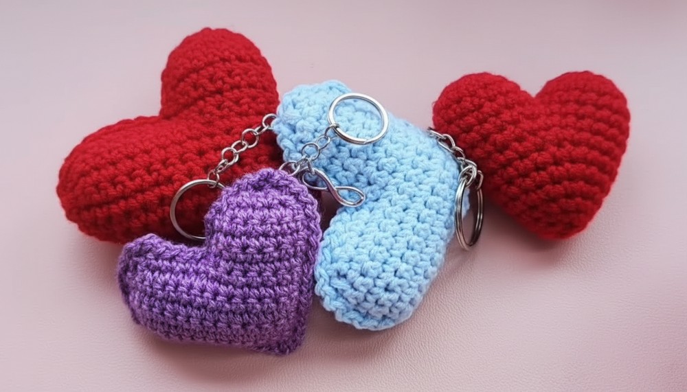  Crochet Heart Keychain