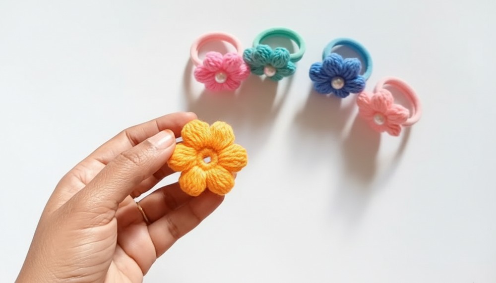 Crochet Bubble Flower Hair Clip Pattern