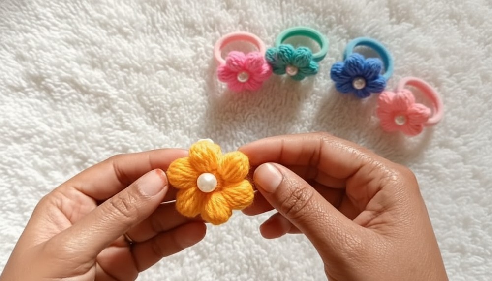 Crochet Bubble Flower Hair Clip Pattern