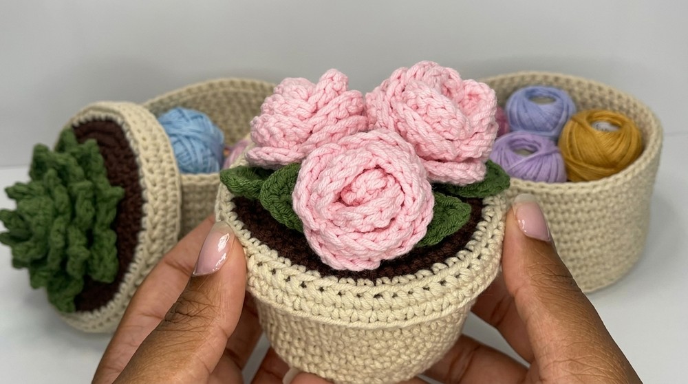 Crochet Flower Pot Basket Pattern