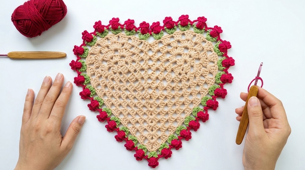 Crochet Heart Motif Table Mat Pattern