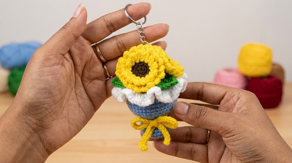 Crochet Sunflower Bouquet Keychain Pattern