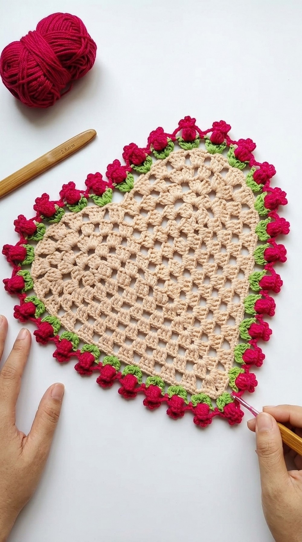 Crochet Heart Motif Table Mat Pattern