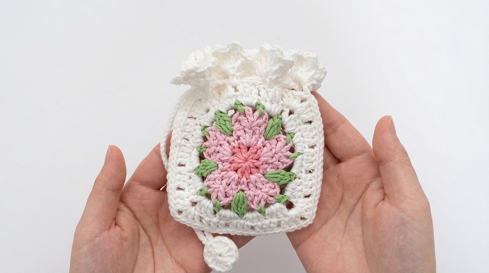 Crochet Flower Drawstring Bag Pattern