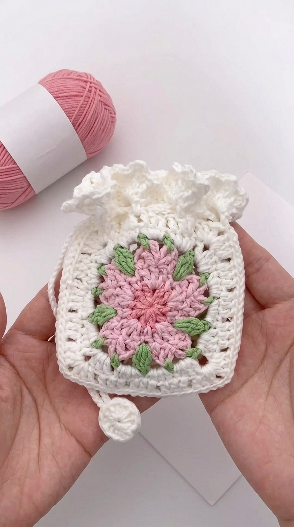 Crochet Flower Drawstring Bag Pattern