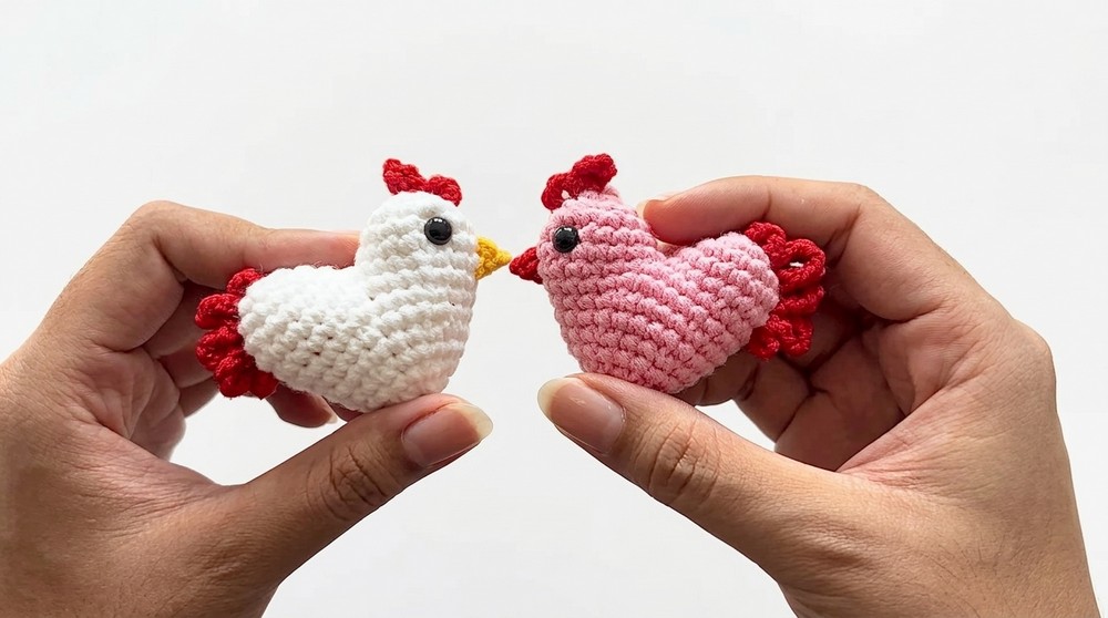 Crochet Heart Chicken Keychain Pattern