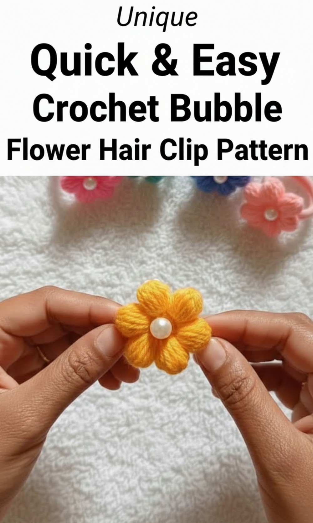 Crochet Bubble Flower Hair Clip Pattern