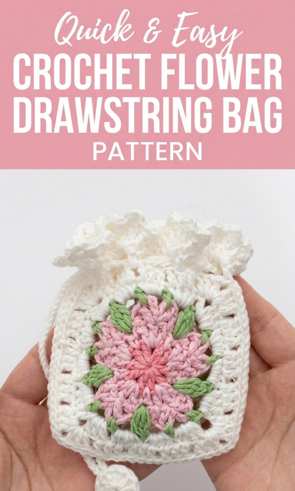 Crochet Flower Drawstring Bag Pattern
