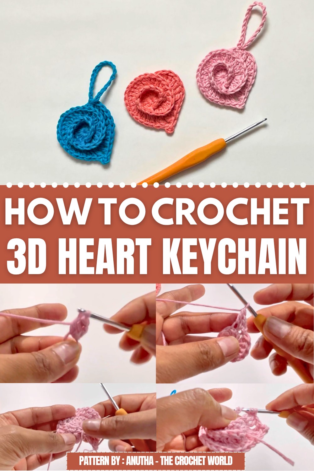 Crochet 3D Heart Keychain Pattern