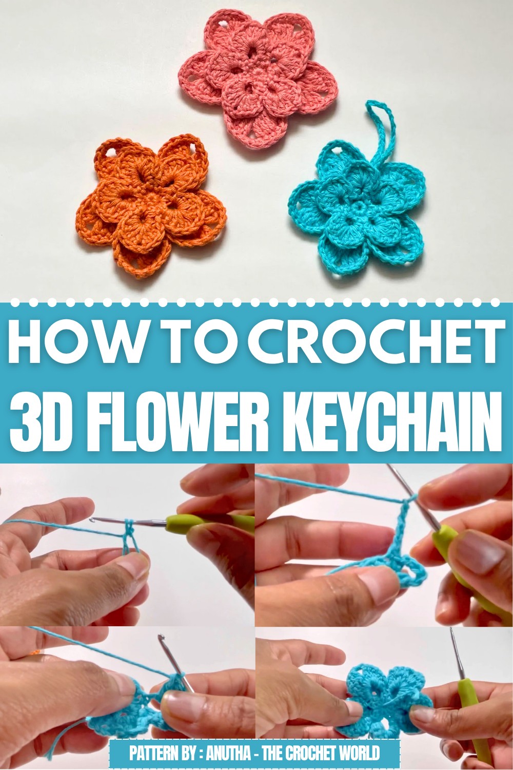 Crochet 3d Flower Keychain Pattern