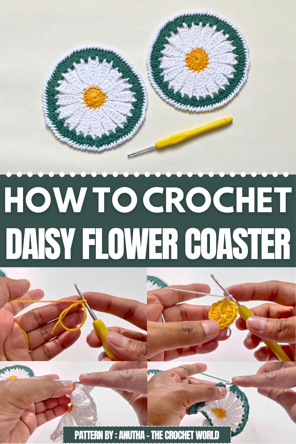 Crochet Daisy Flower Coaster Pattern