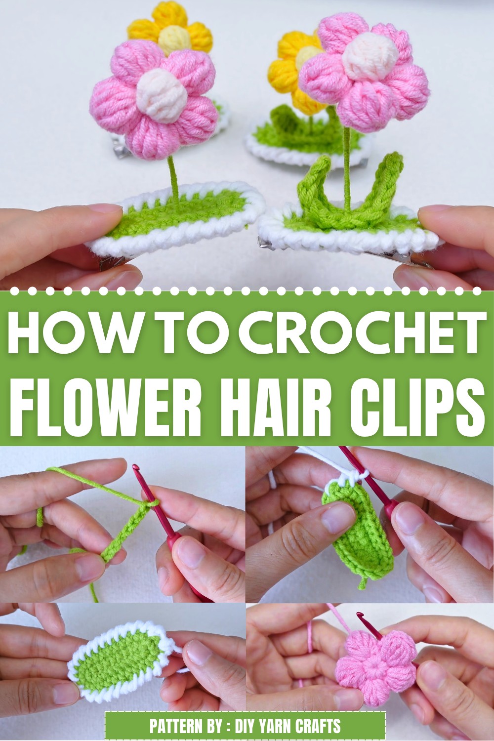 Crochet Flower Hair Clips Pattern
