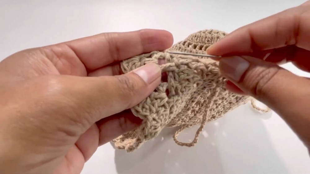 Crochet Net Drawstring Bag Pattern 6
