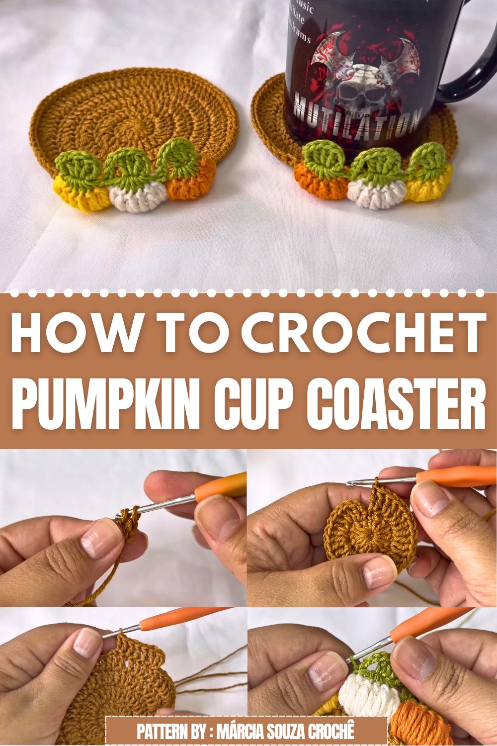 Crochet Pumpkin Cup Coaster Pattern
