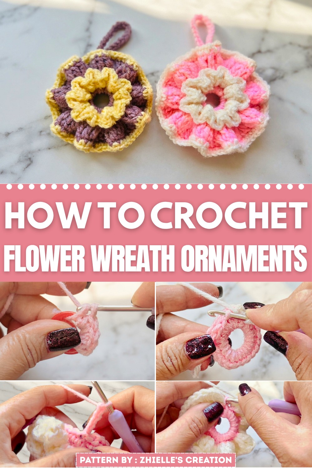 Crochet Flower Wreath Ornaments Pattern