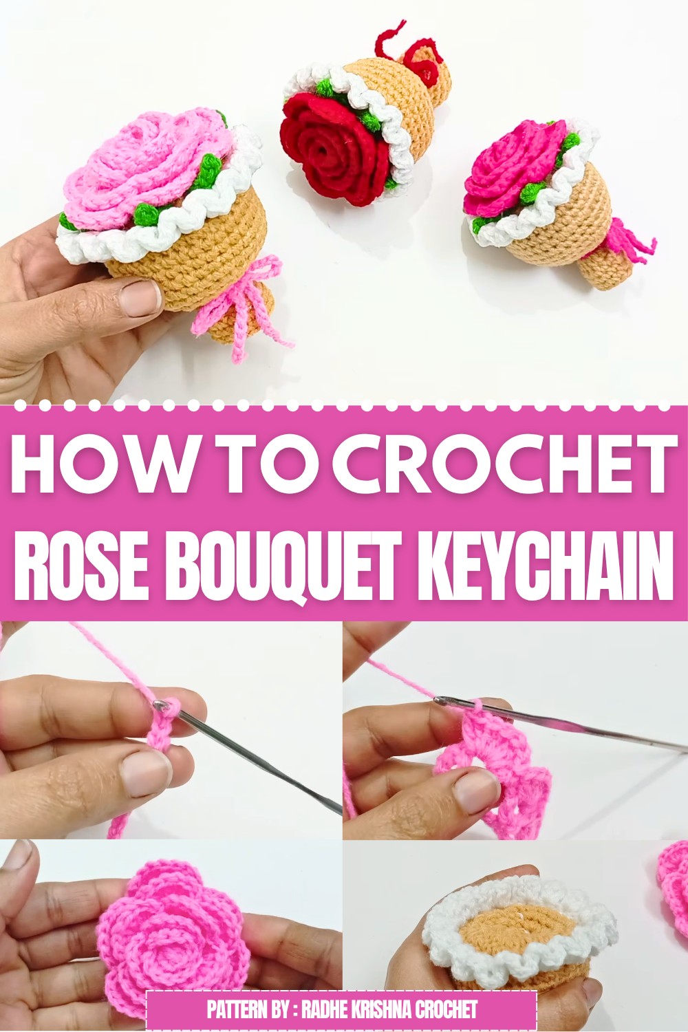 Crochet Rose Bouquet Keychain Pattern